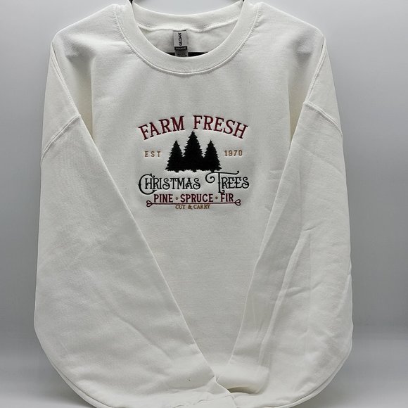 Gildan Custom Embroidered Farm Fresh XMAS Trees Sweatshirt, Sizes S-XL - Picture 1 of 8